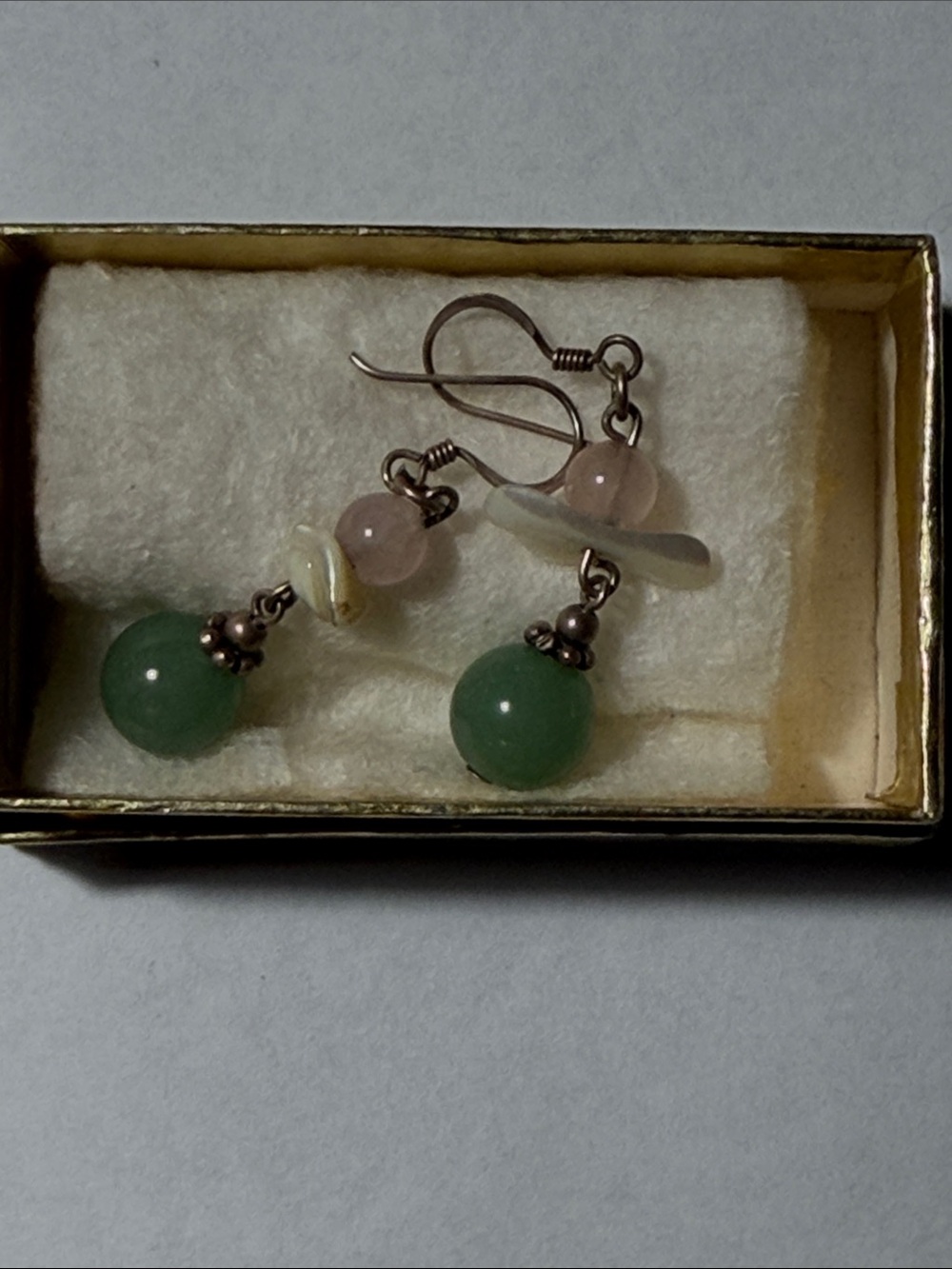 Handcrafted Green Jade and Pink Bead Drop Earrings